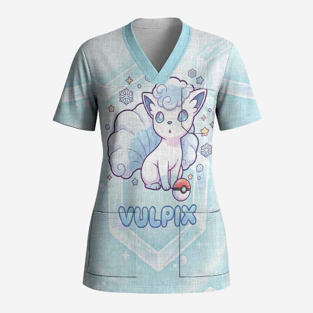 Vulpix Scrub Top Frosted Pastel Ice Crystal Art