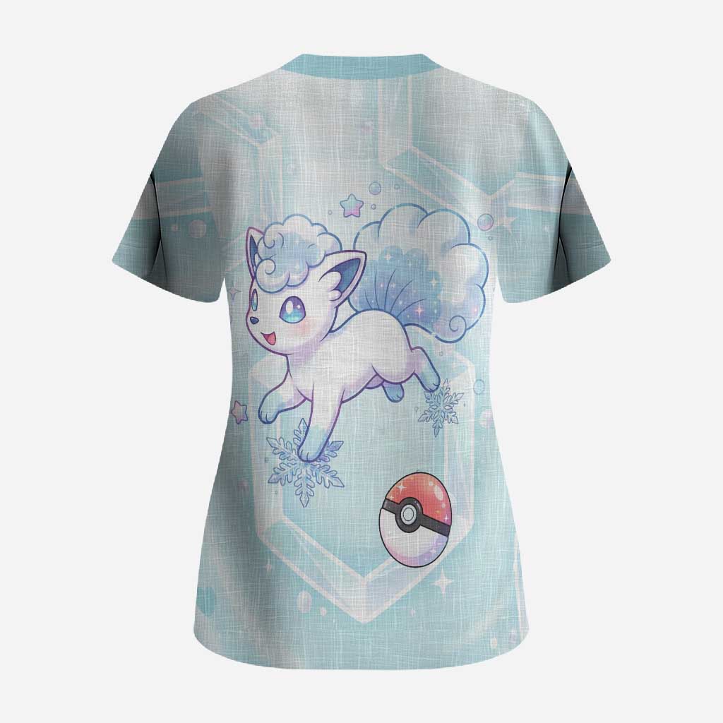 Vulpix Scrub Top Frosted Pastel Ice Crystal Art