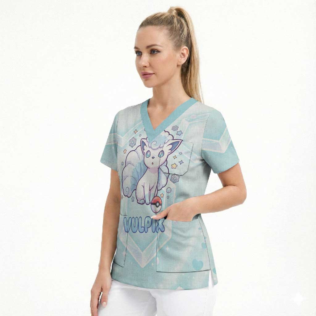 Vulpix Scrub Top Frosted Pastel Ice Crystal Art