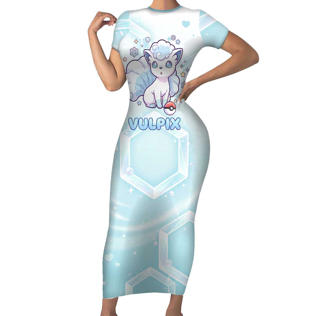 Vulpix Short Sleeve Bodycon Dress Frosted Pastel Ice Crystal Art