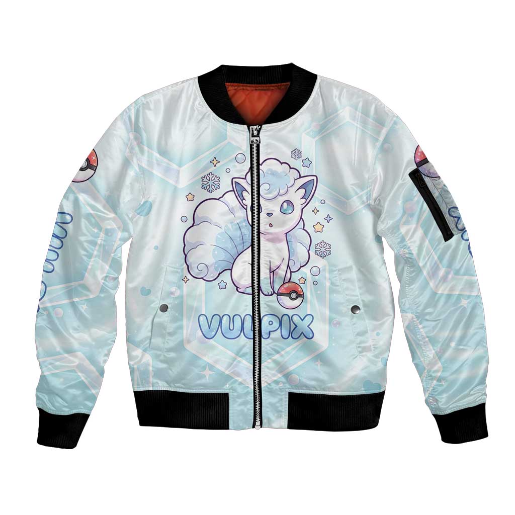Vulpix Sleeve Zip Bomber Jacket Frosted Pastel Ice Crystal Art