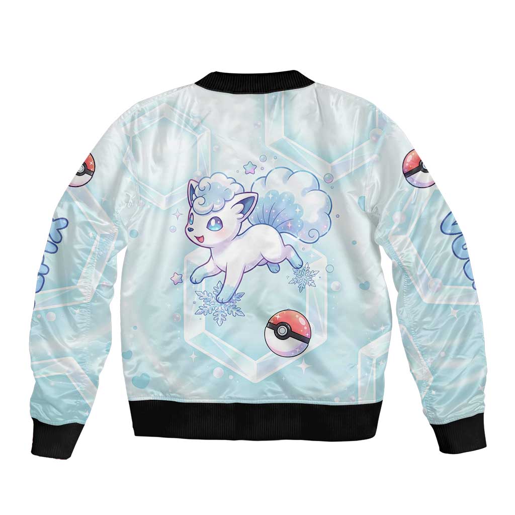 Vulpix Sleeve Zip Bomber Jacket Frosted Pastel Ice Crystal Art