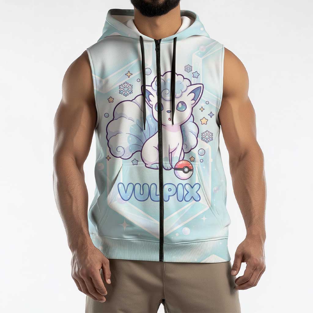 Vulpix Sleeveless Zip Hoodie Frosted Pastel Ice Crystal Art