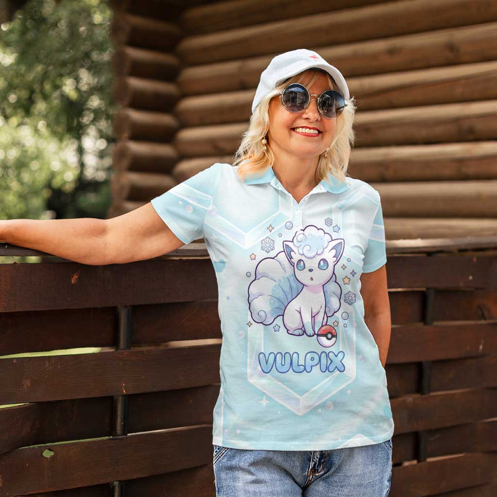 Vulpix Women Polo Shirt Frosted Pastel Ice Crystal Art