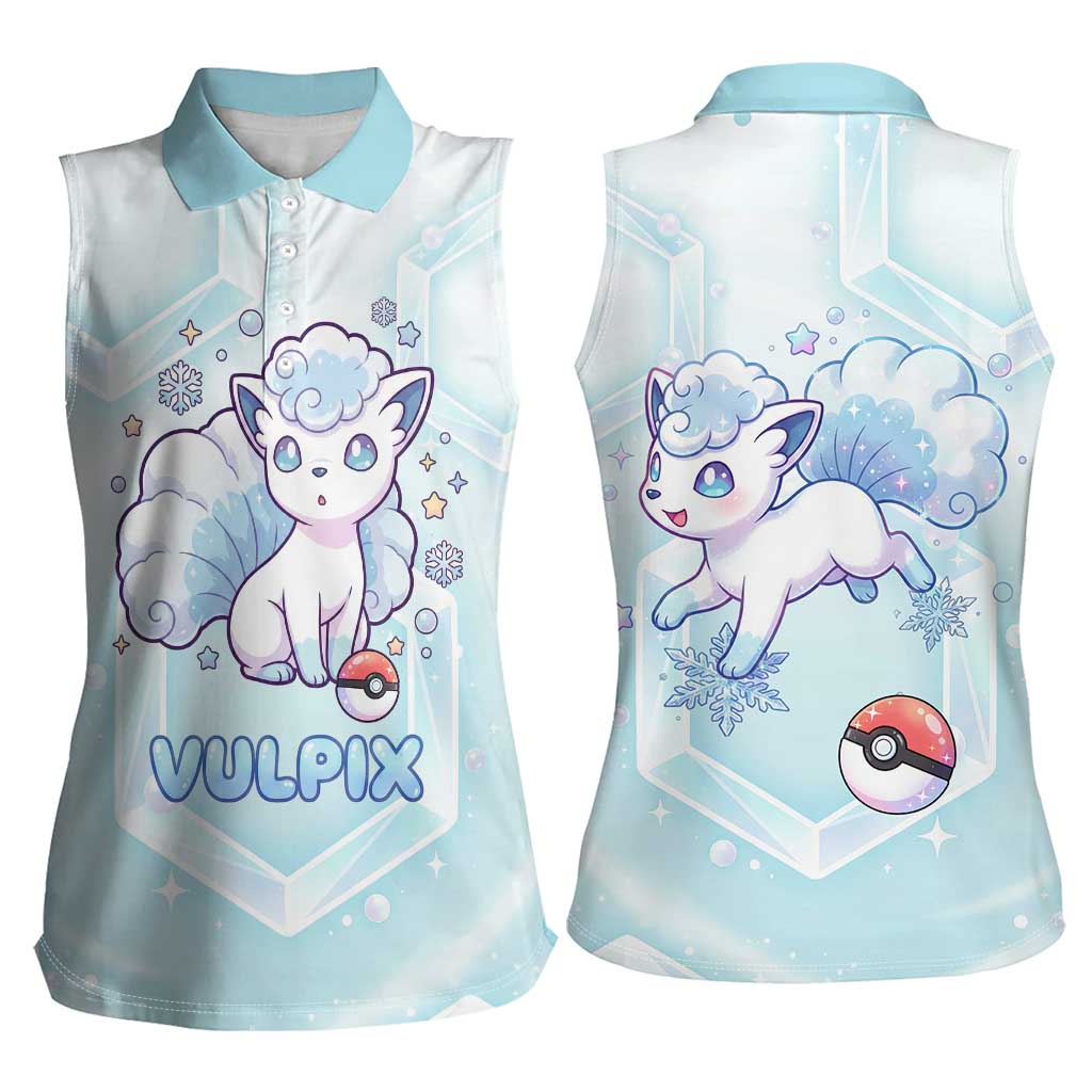 Vulpix Women Sleeveless Polo Shirt Frosted Pastel Ice Crystal Art