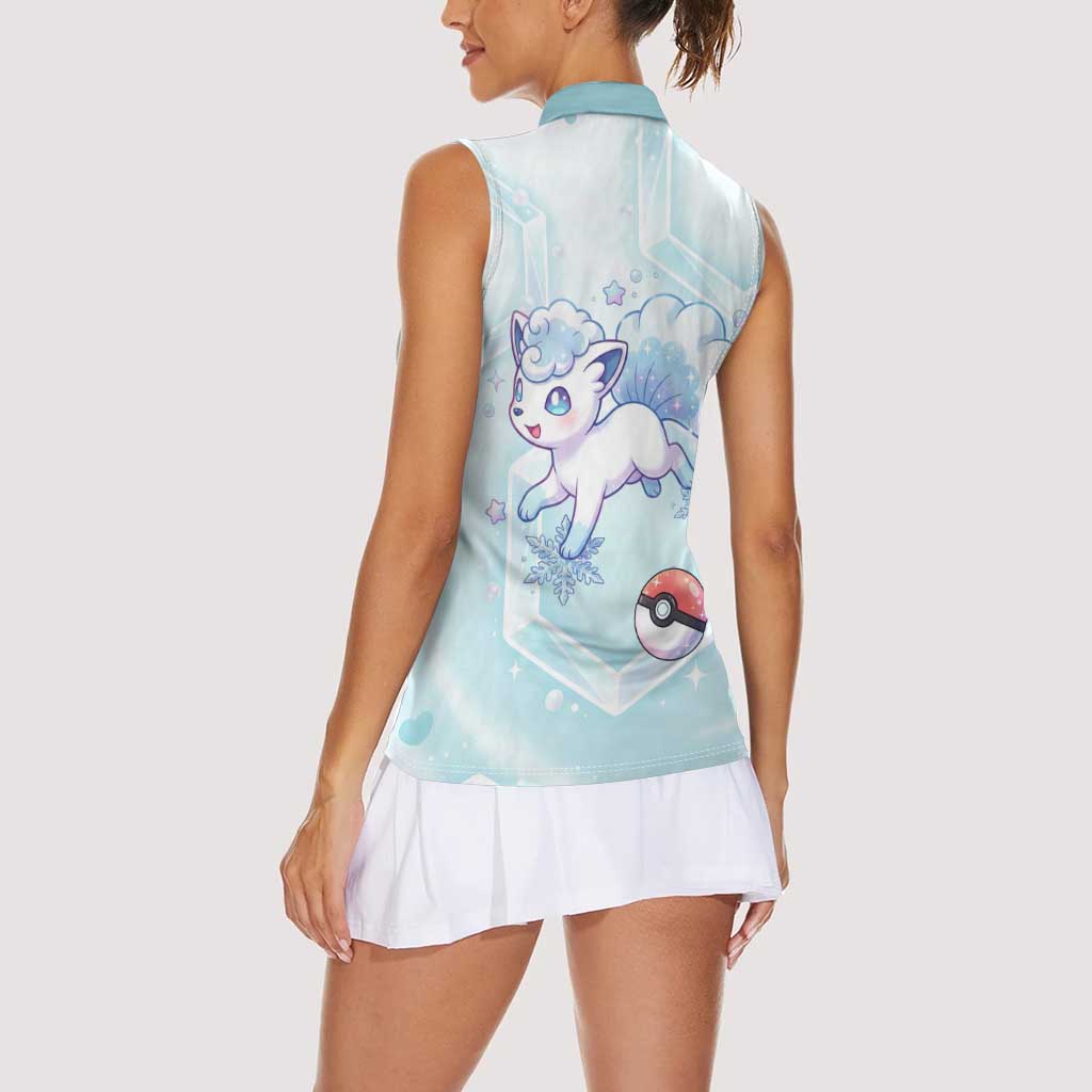 Vulpix Women Sleeveless Polo Shirt Frosted Pastel Ice Crystal Art
