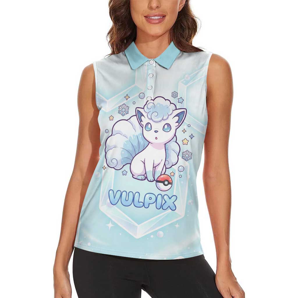 Vulpix Women Sleeveless Polo Shirt Frosted Pastel Ice Crystal Art