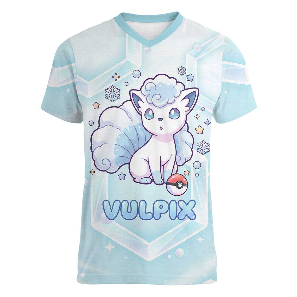 Vulpix Women V-Neck T-Shirt Frosted Pastel Ice Crystal Art