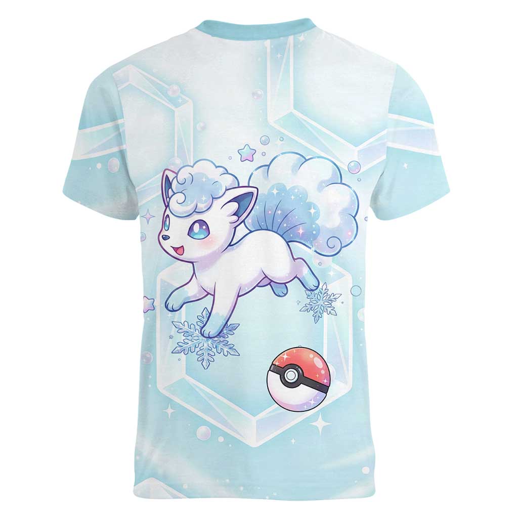 Vulpix Women V-Neck T-Shirt Frosted Pastel Ice Crystal Art