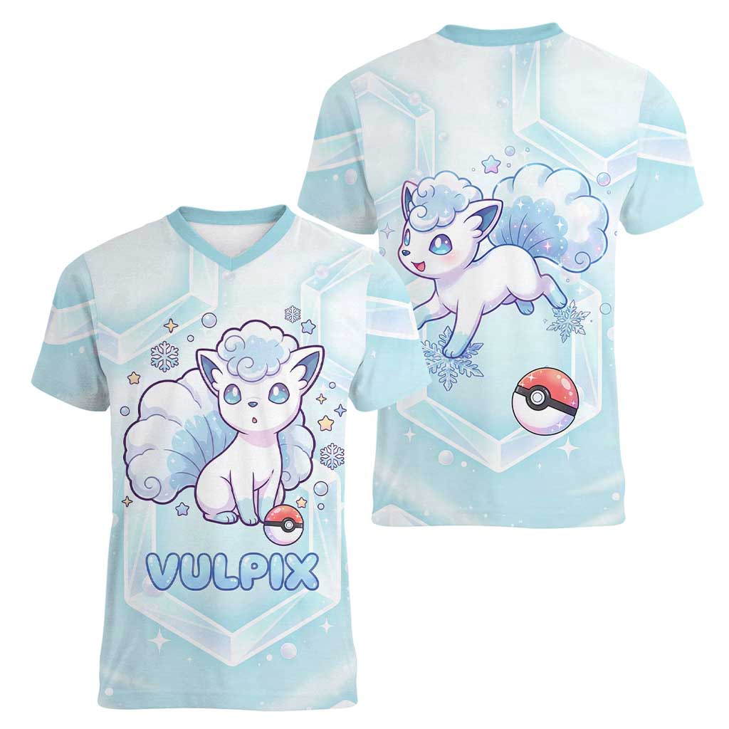 Vulpix Women V-Neck T-Shirt Frosted Pastel Ice Crystal Art