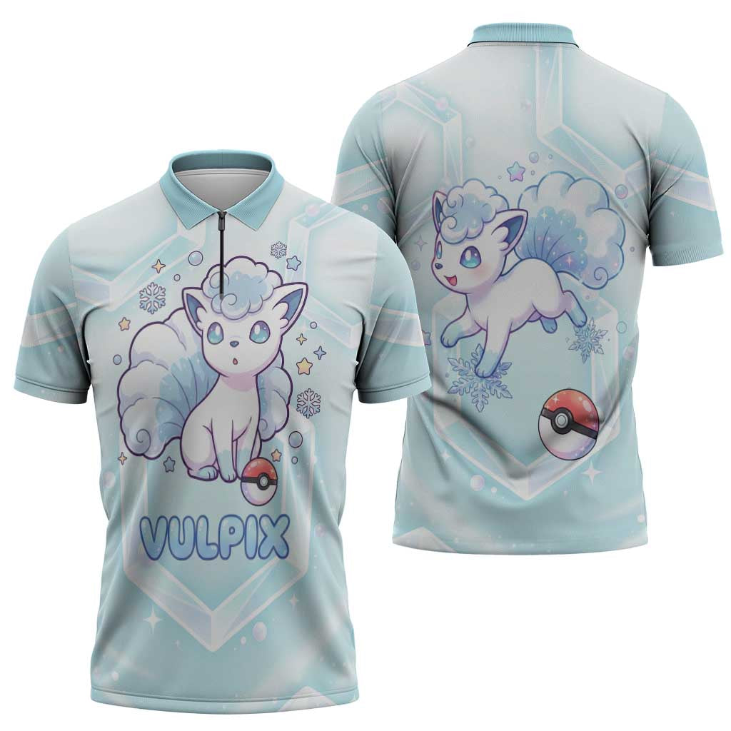 Vulpix Zipper Polo Shirt Frosted Pastel Ice Crystal Art