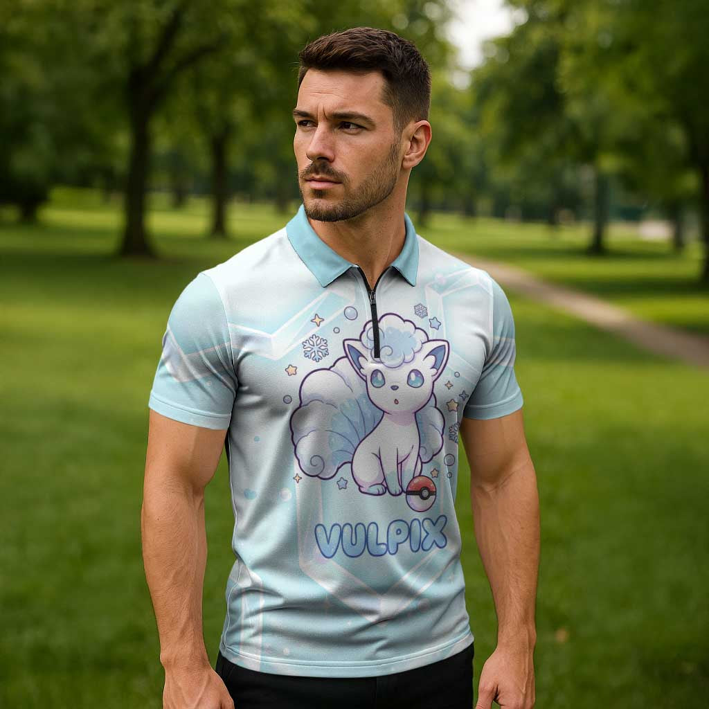 Vulpix Zipper Polo Shirt Frosted Pastel Ice Crystal Art