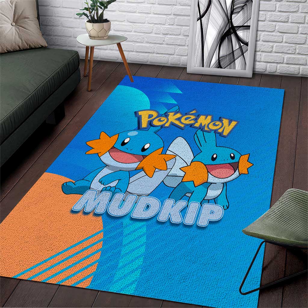Mudkip Poké Area Rug Playful Blue Gradient Cartoon Style