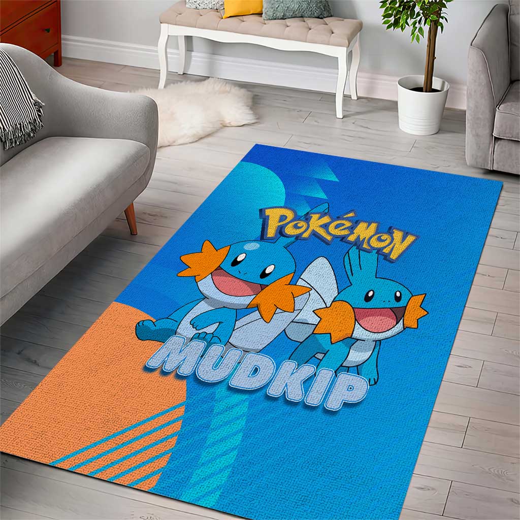 Mudkip Poké Area Rug Playful Blue Gradient Cartoon Style