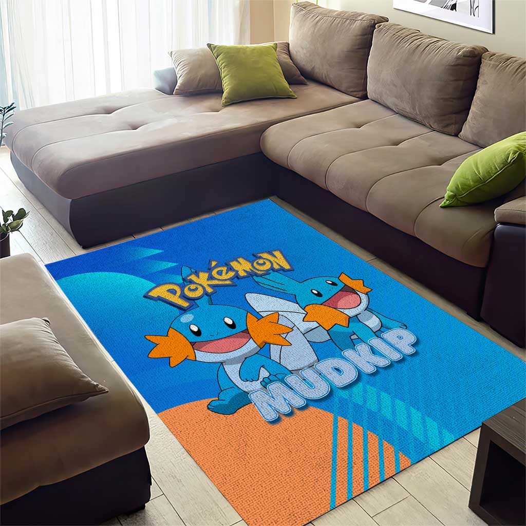 Mudkip Poké Area Rug Playful Blue Gradient Cartoon Style