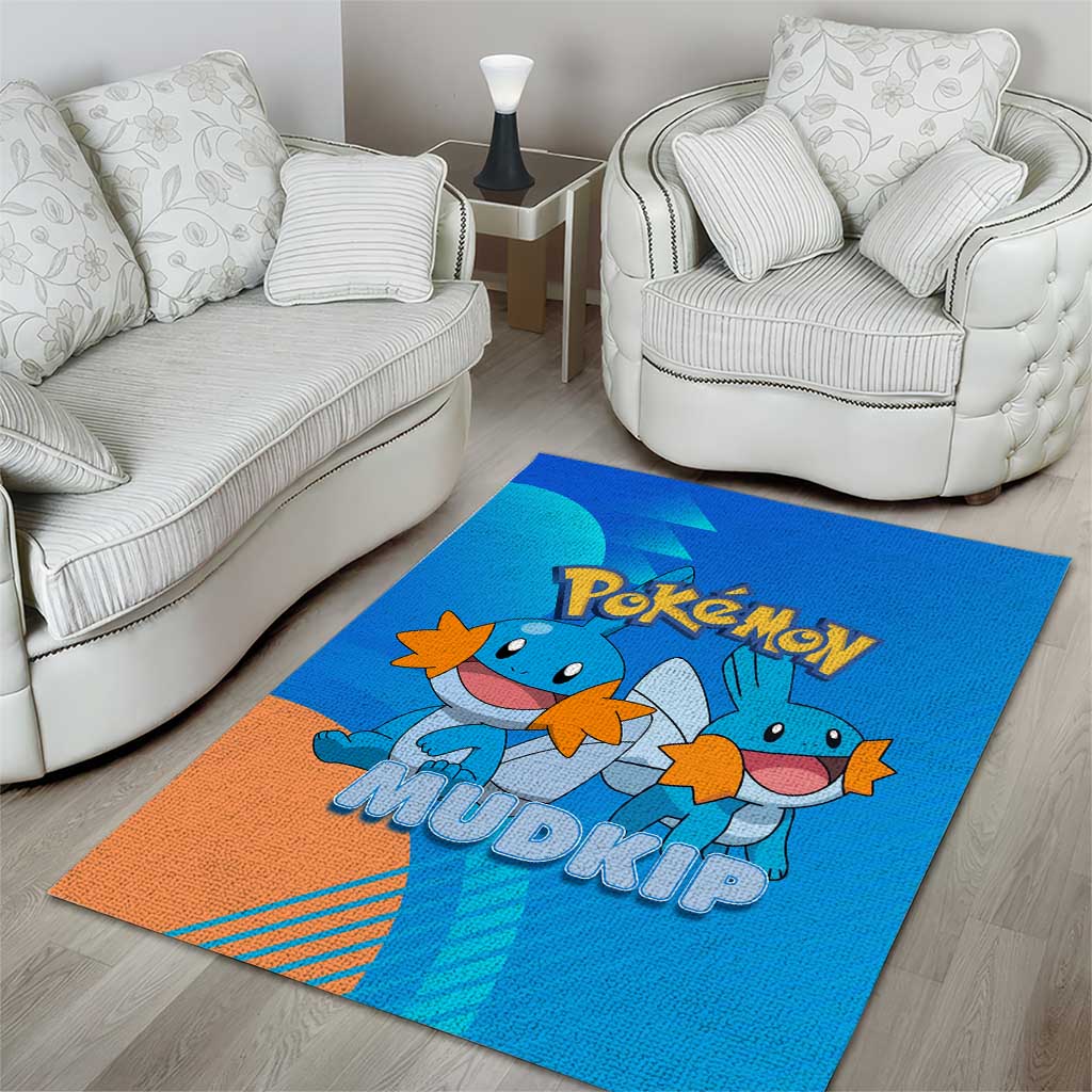 Mudkip Poké Area Rug Playful Blue Gradient Cartoon Style