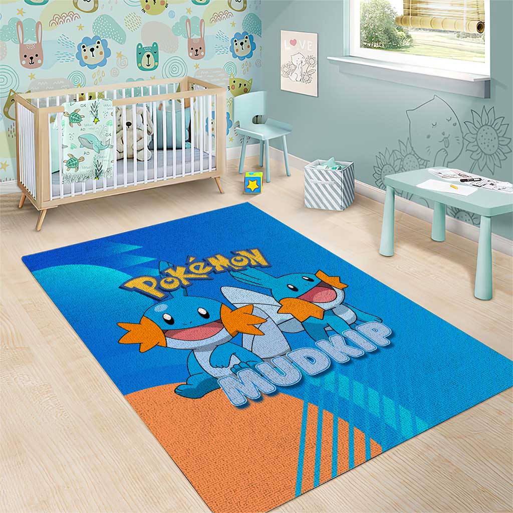 Mudkip Poké Area Rug Playful Blue Gradient Cartoon Style