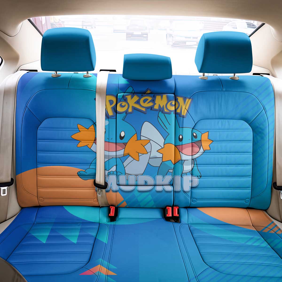Mudkip Poké Back Car Seat Cover Playful Blue Gradient Cartoon Style