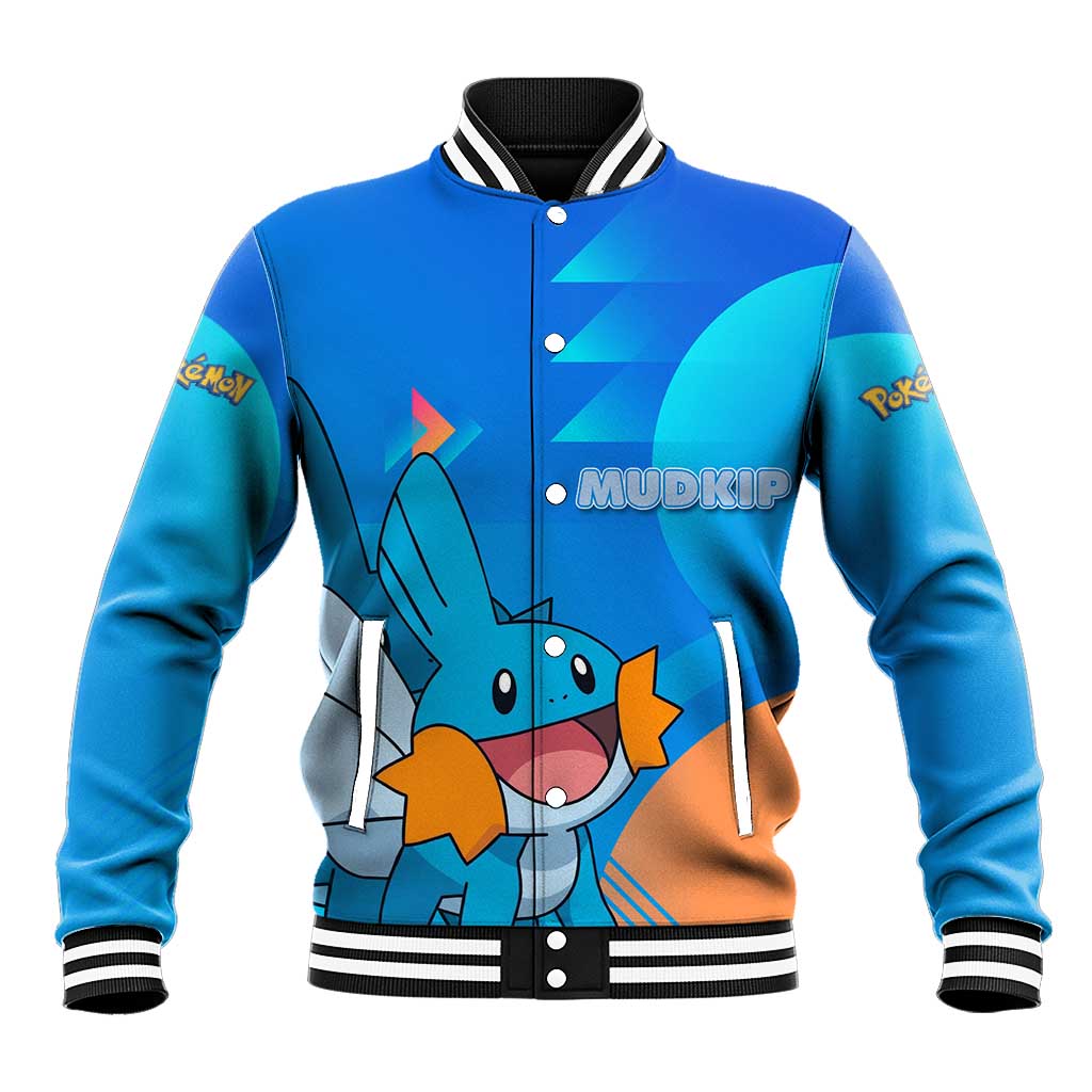 Mudkip Poké Baseball Jacket Playful Blue Gradient Cartoon Style