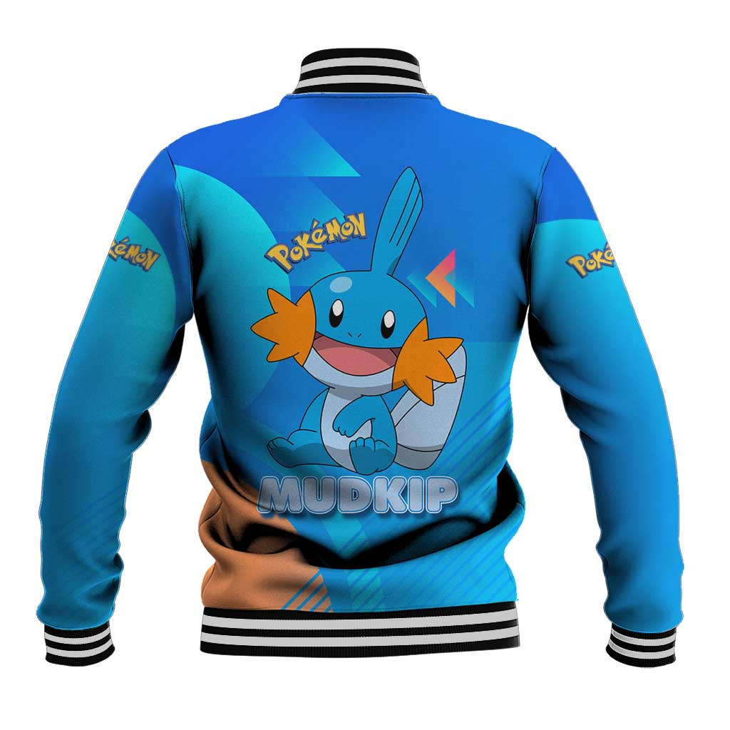 Mudkip Poké Baseball Jacket Playful Blue Gradient Cartoon Style