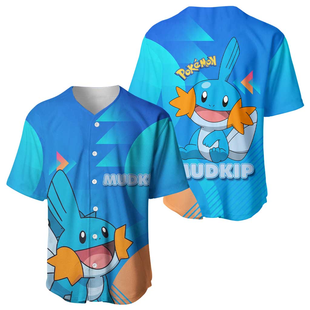 Mudkip Poké Baseball Jersey Playful Blue Gradient Cartoon Style