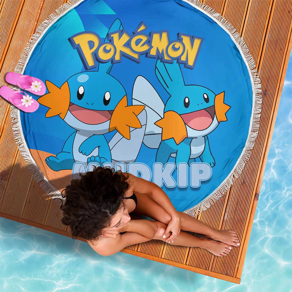 Mudkip Poké Beach Blanket Playful Blue Gradient Cartoon Style