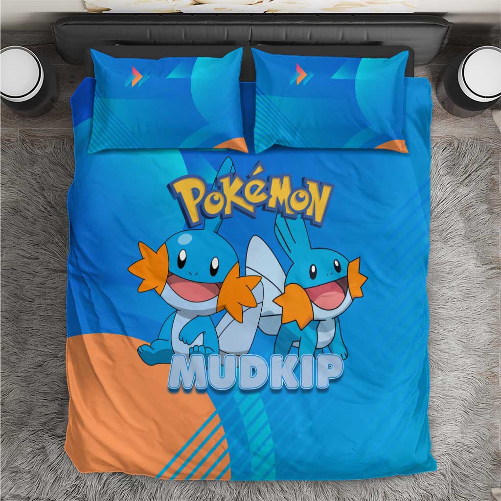 Mudkip Poké Bedding Set Playful Blue Gradient Cartoon Style