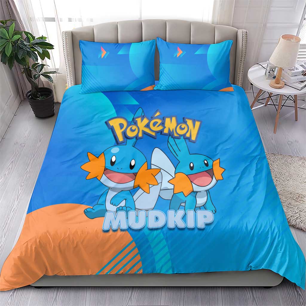 Mudkip Poké Bedding Set Playful Blue Gradient Cartoon Style