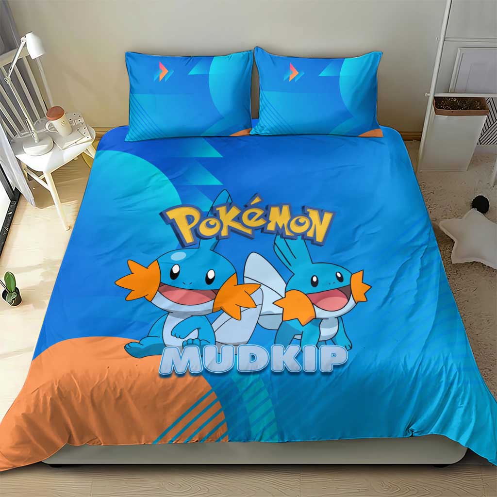 Mudkip Poké Bedding Set Playful Blue Gradient Cartoon Style
