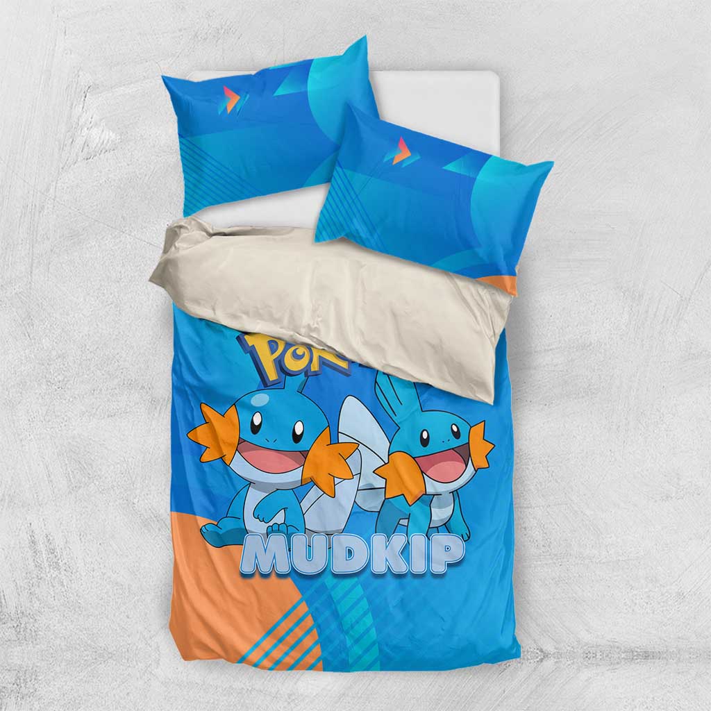 Mudkip Poké Bedding Set Playful Blue Gradient Cartoon Style