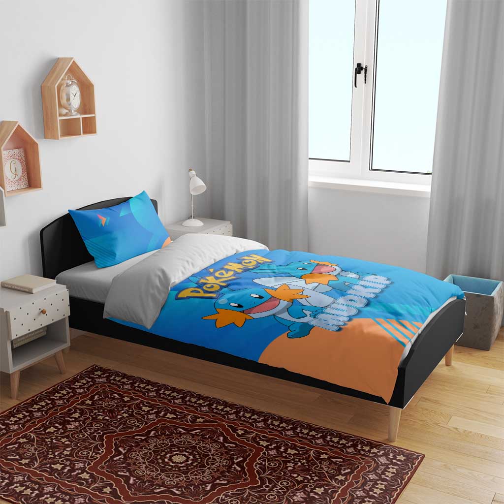 Mudkip Poké Bedding Set Playful Blue Gradient Cartoon Style