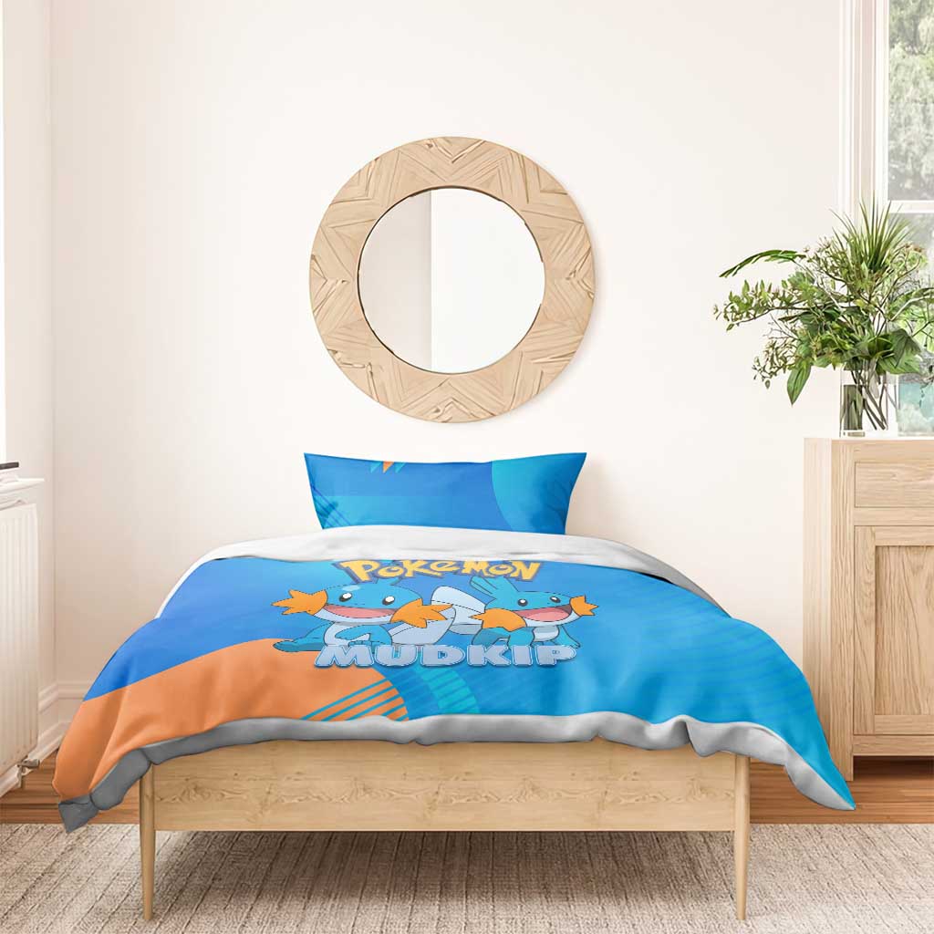 Mudkip Poké Bedding Set Playful Blue Gradient Cartoon Style