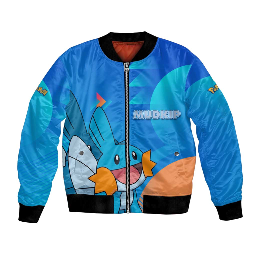 Mudkip Poké Bomber Jacket Playful Blue Gradient Cartoon Style