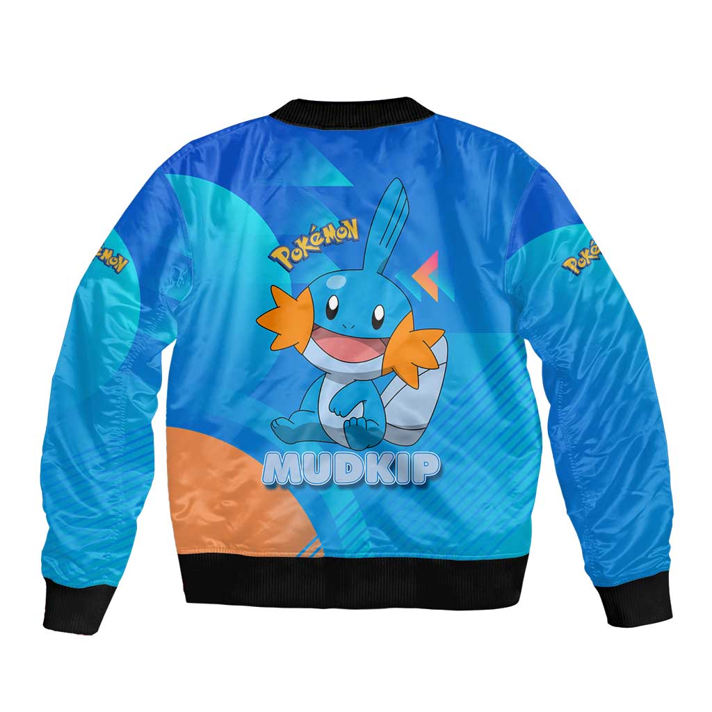 Mudkip Poké Bomber Jacket Playful Blue Gradient Cartoon Style