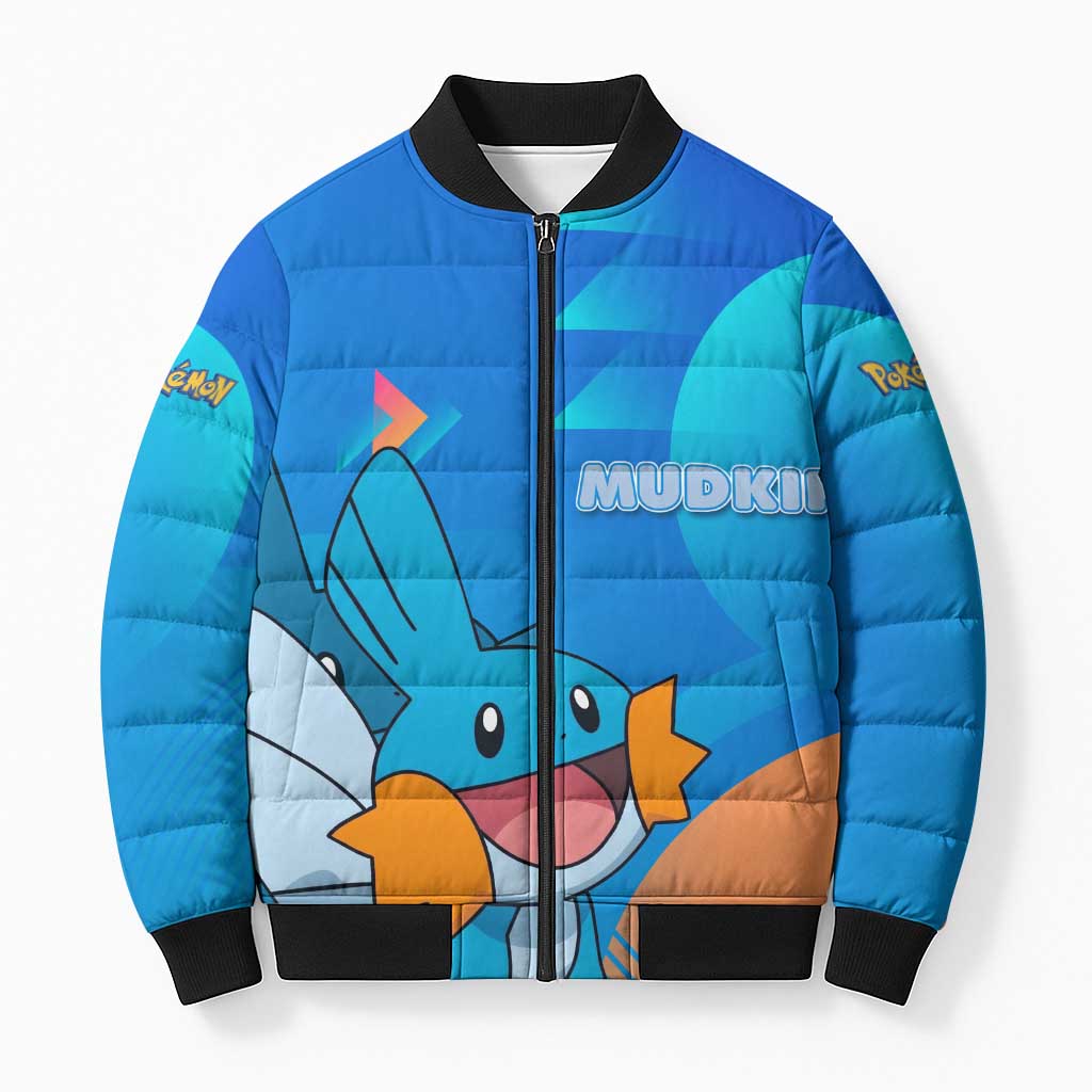 Mudkip Poké Bomber Puffer Jacket Playful Blue Gradient Cartoon Style