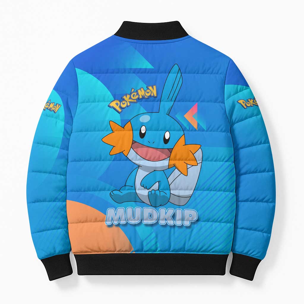 Mudkip Poké Bomber Puffer Jacket Playful Blue Gradient Cartoon Style