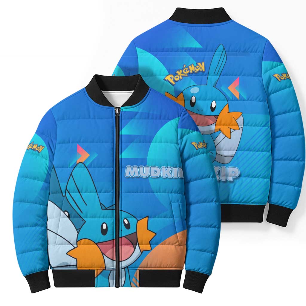 Mudkip Poké Bomber Puffer Jacket Playful Blue Gradient Cartoon Style