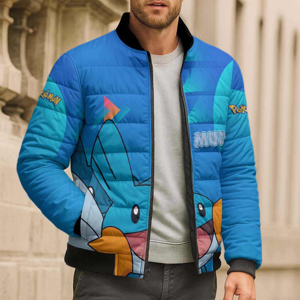 Mudkip Poké Bomber Puffer Jacket Playful Blue Gradient Cartoon Style