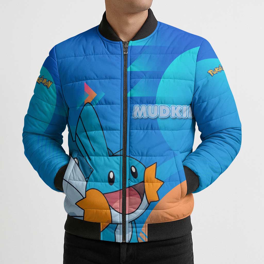 Mudkip Poké Bomber Puffer Jacket Playful Blue Gradient Cartoon Style