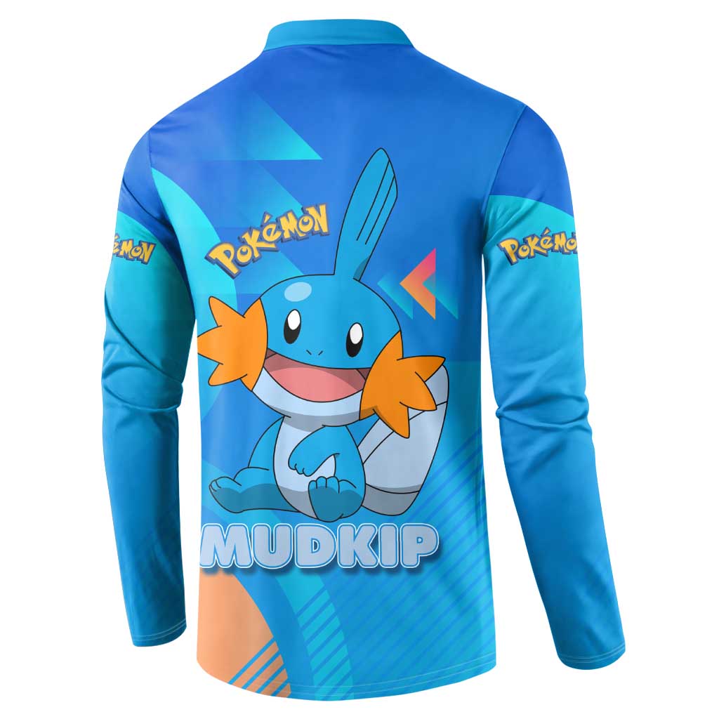 Mudkip Poké Button Sweatshirt Playful Blue Gradient Cartoon Style