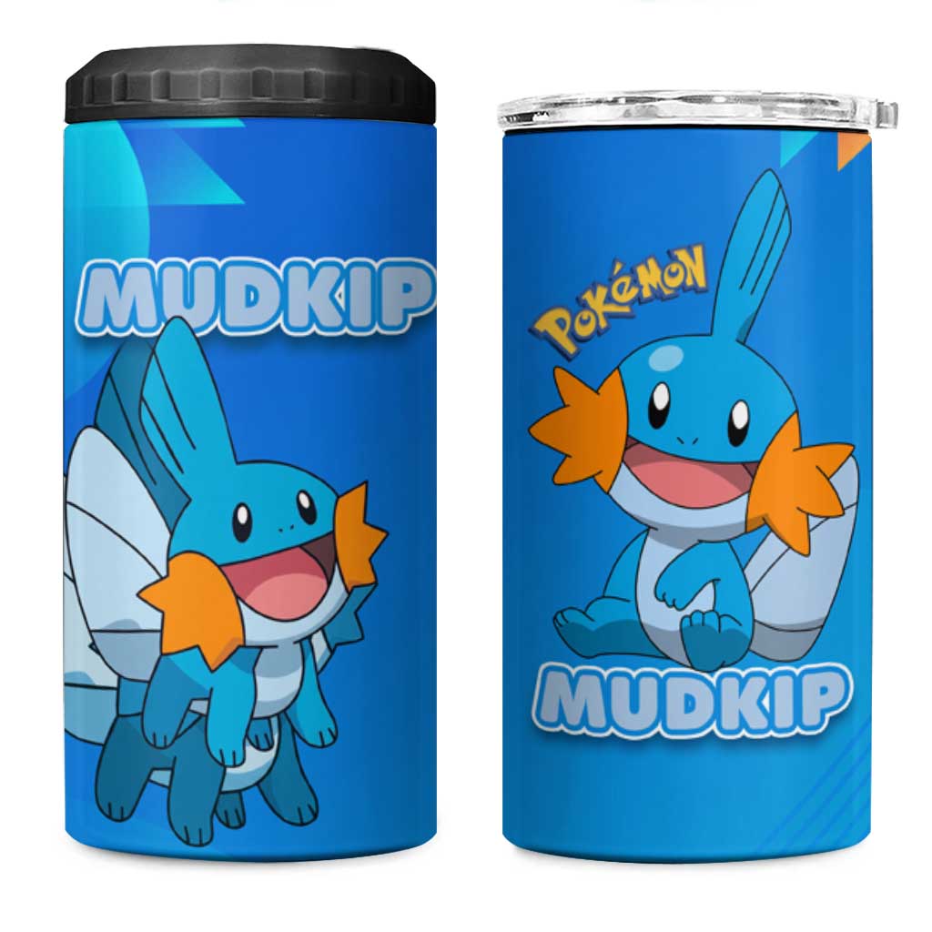 Mudkip Poké 4 in 1 Can Cooler Tumbler Playful Blue Gradient Cartoon Style