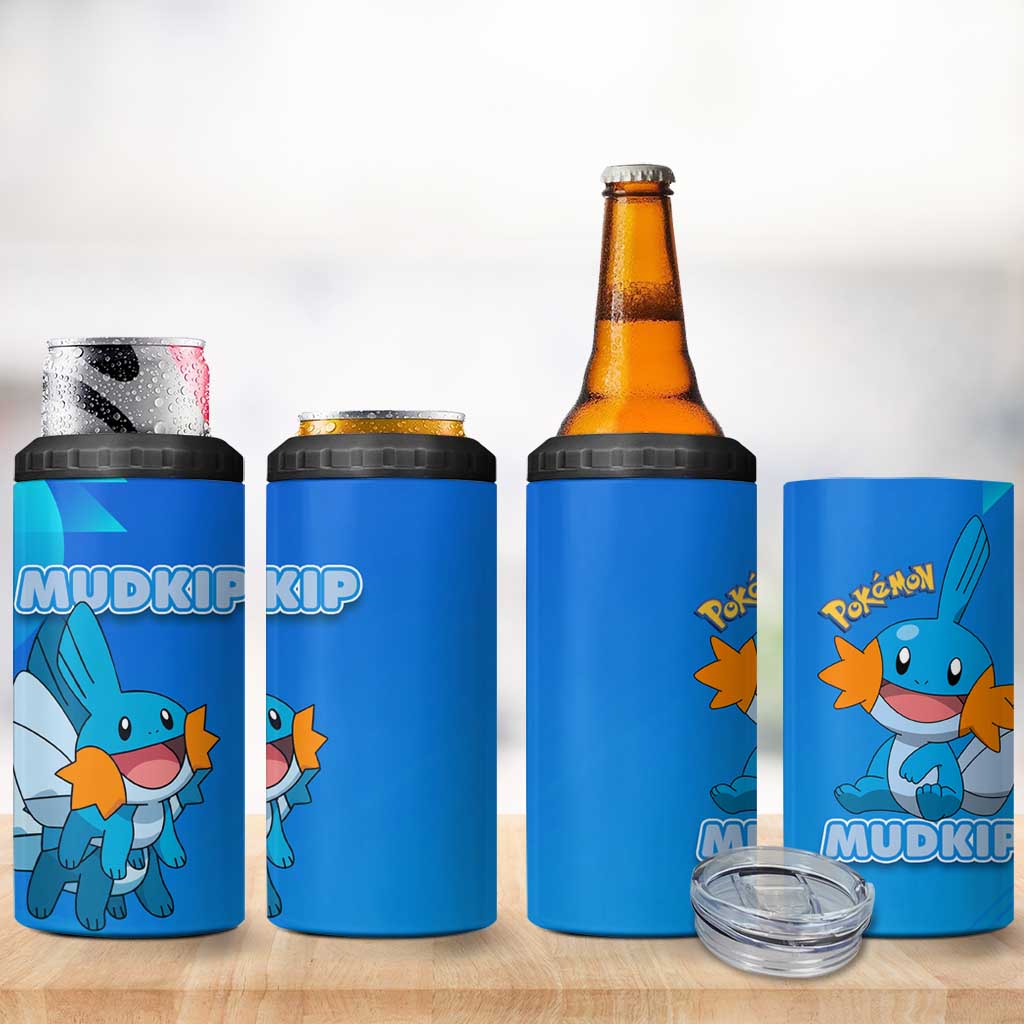 Mudkip Poké 4 in 1 Can Cooler Tumbler Playful Blue Gradient Cartoon Style