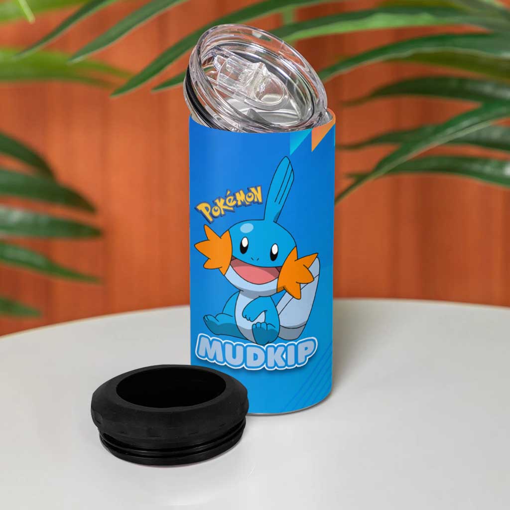 Mudkip Poké 4 in 1 Can Cooler Tumbler Playful Blue Gradient Cartoon Style