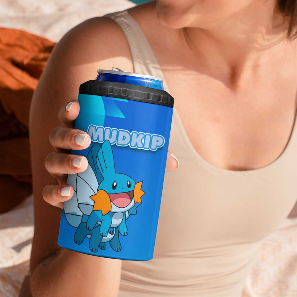 Mudkip Poké 4 in 1 Can Cooler Tumbler Playful Blue Gradient Cartoon Style