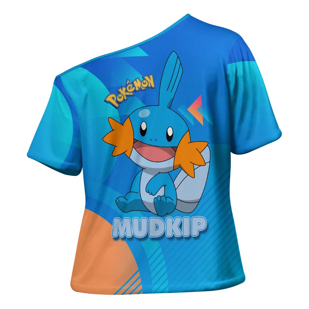 Mudkip Poké Cross Shoulder Shirt Playful Blue Gradient Cartoon Style
