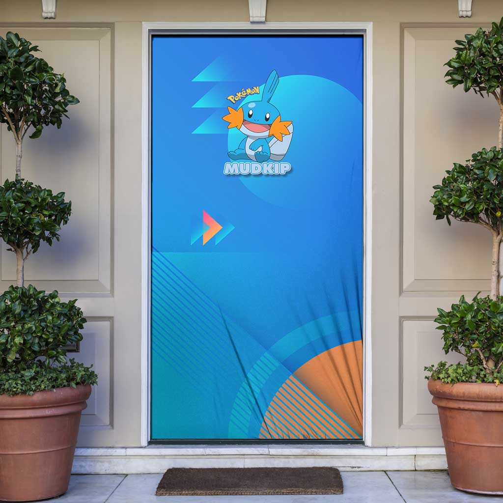 Mudkip Poké Door Cover Playful Blue Gradient Cartoon Style