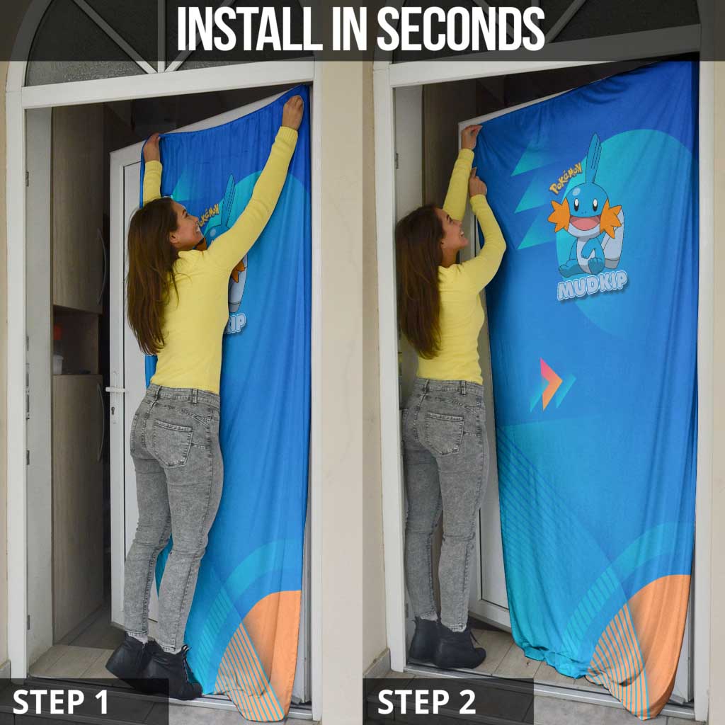Mudkip Poké Door Cover Playful Blue Gradient Cartoon Style