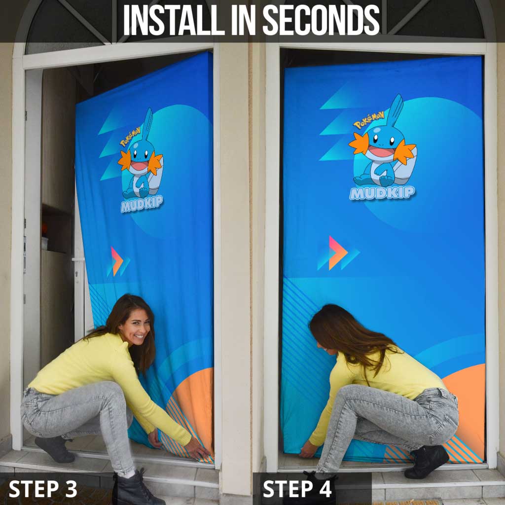 Mudkip Poké Door Cover Playful Blue Gradient Cartoon Style
