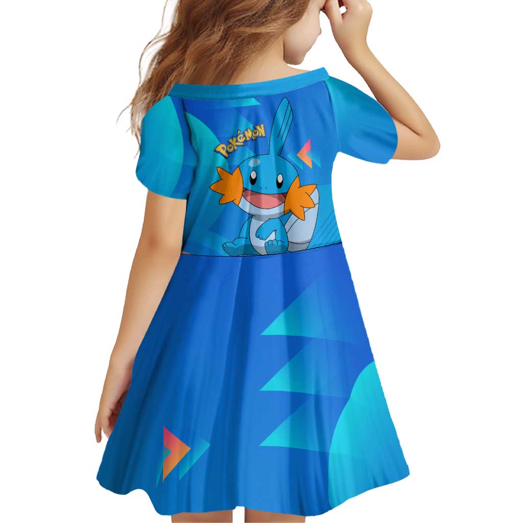 Mudkip Poké Family Matching Off Shoulder Short Dress and Hawaiian Shirt Playful Blue Gradient Cartoon Style