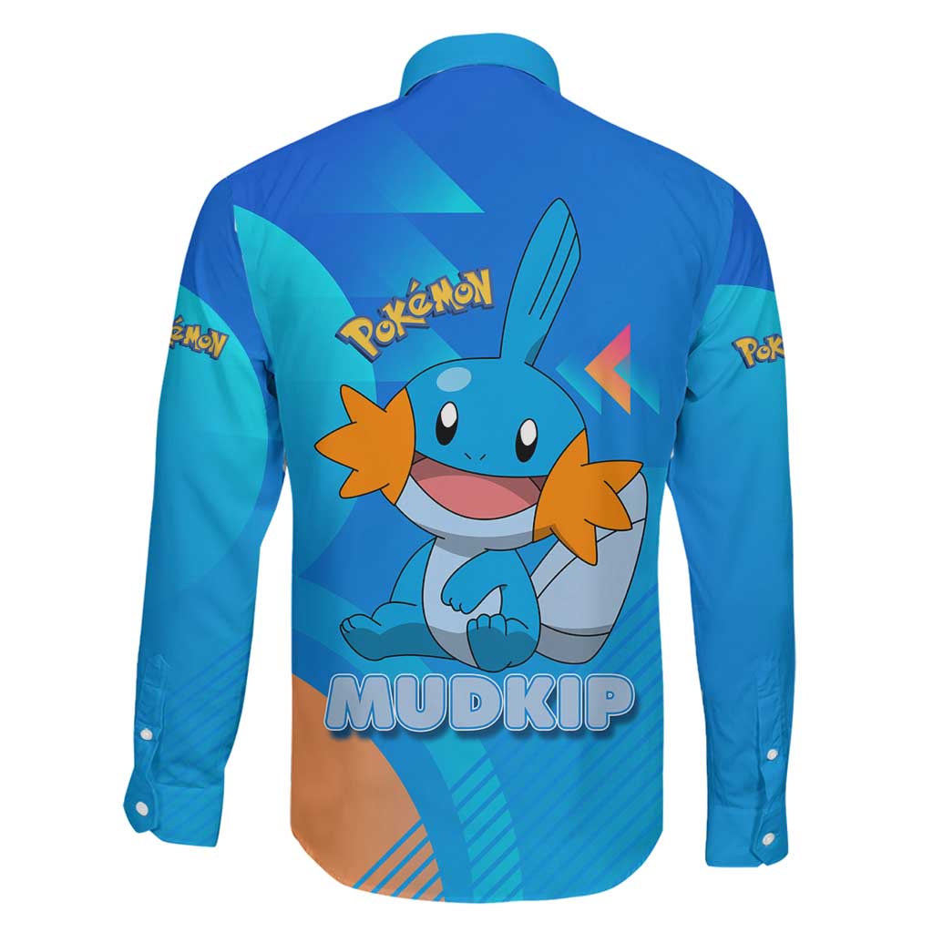 Mudkip Poké Family Matching Summer Maxi Dress and Hawaiian Shirt Playful Blue Gradient Cartoon Style